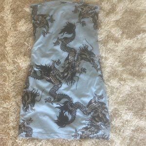 Blue and Black Body Fitted Dragon Mini Dress SIZE SMALL